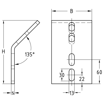 Equerre d’angle MPT 45˚ Q50-2,5, Q100-2,5, Q100-3,5, Q150-2,5